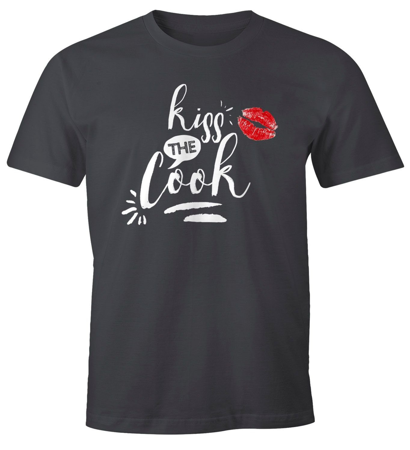 MoonWorks Print-Shirt Herren T-Shirt Kiss the Cook Fun-Shirt Spruch-Shirt Koch Foodie Grillen BBQ Barbecue Moonworks® mit Print