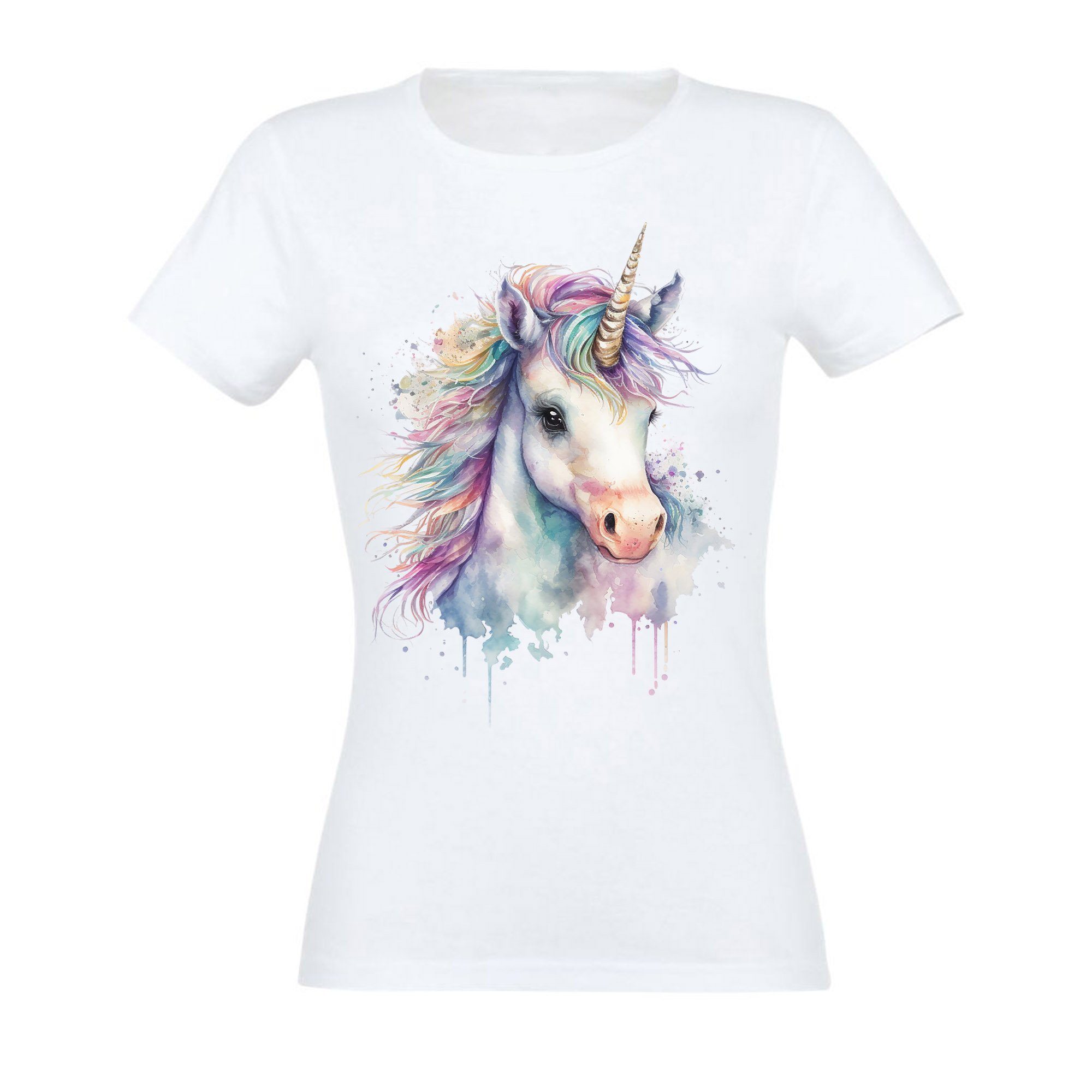 Banco T-Shirt Banco Damen Einhorn Kopfdruck T-Shirt mit hochwertigen Druck Weiß