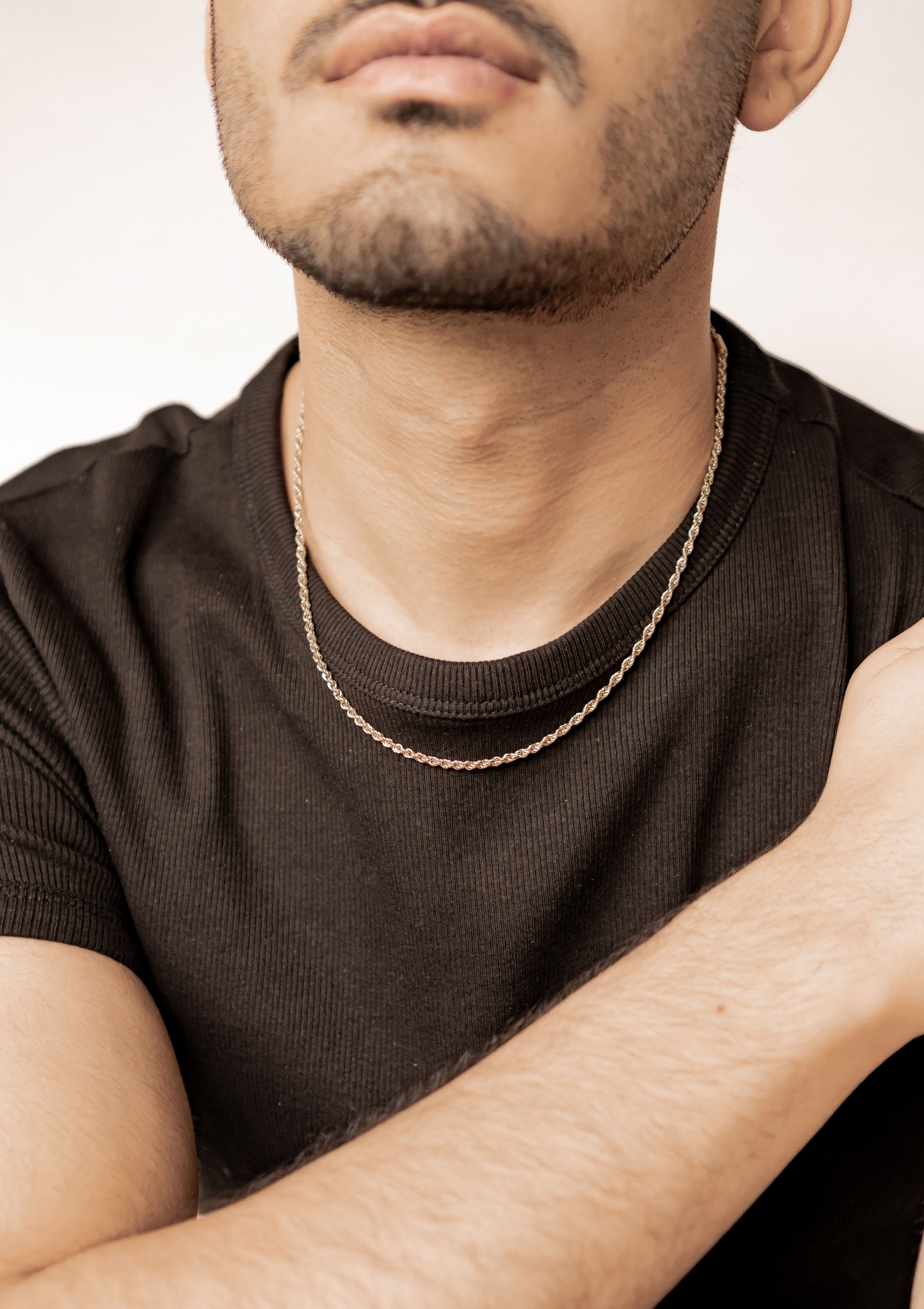 Hey Happiness Gliederkette Kordel Gedreht, Basic Herren Kette, Männer Kette ohne Anhänger zum Kombinieren, wasserfest