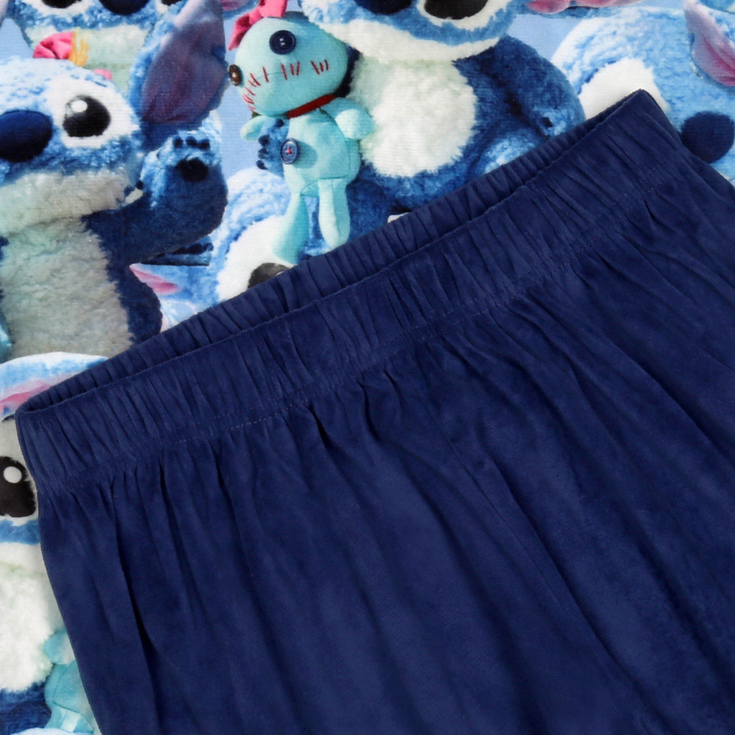 Disney Pyjama Disney Stitch Damenpyjama, zweiteilig, Fleece, warm, lange Ärmel
