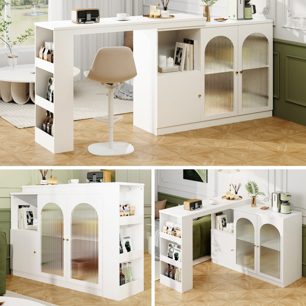 BBWL Barschrank Um 360° drehbarer Bartisch 120x40x97 cm aus MDF (moderner Ess- und Barschrank mit Glastüren, vielseitiger Aufbewahrungsschrank für Küche, Wohnzi – Bild 2 von 5
