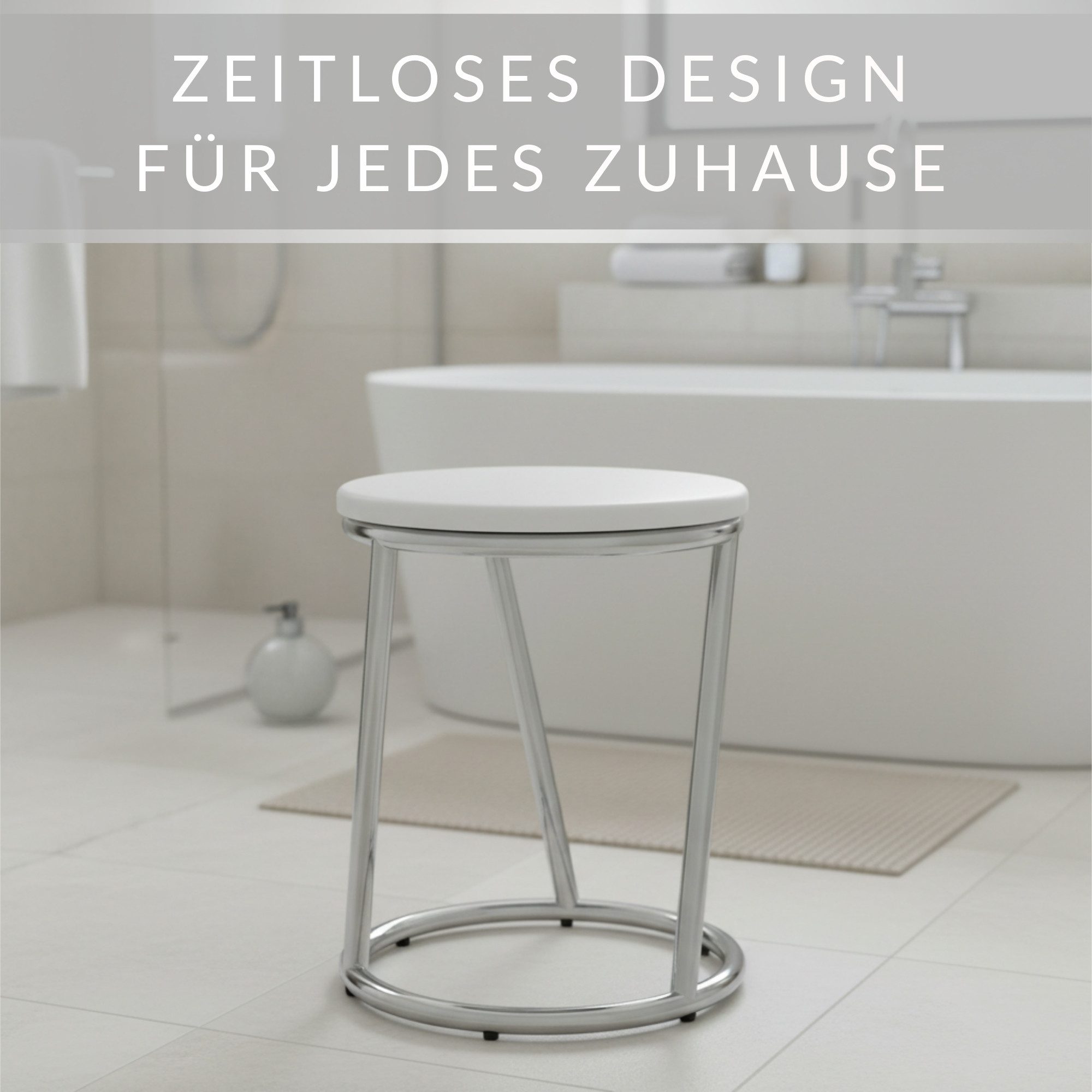 Libaro Dusch- und Badhocker SALINA Badhocker belastbar bis 150 kg weiß modern Barhocker-Design, belastbar bis 160 kg, hoch und sehr stabil, Gestell Metall chrom rund
