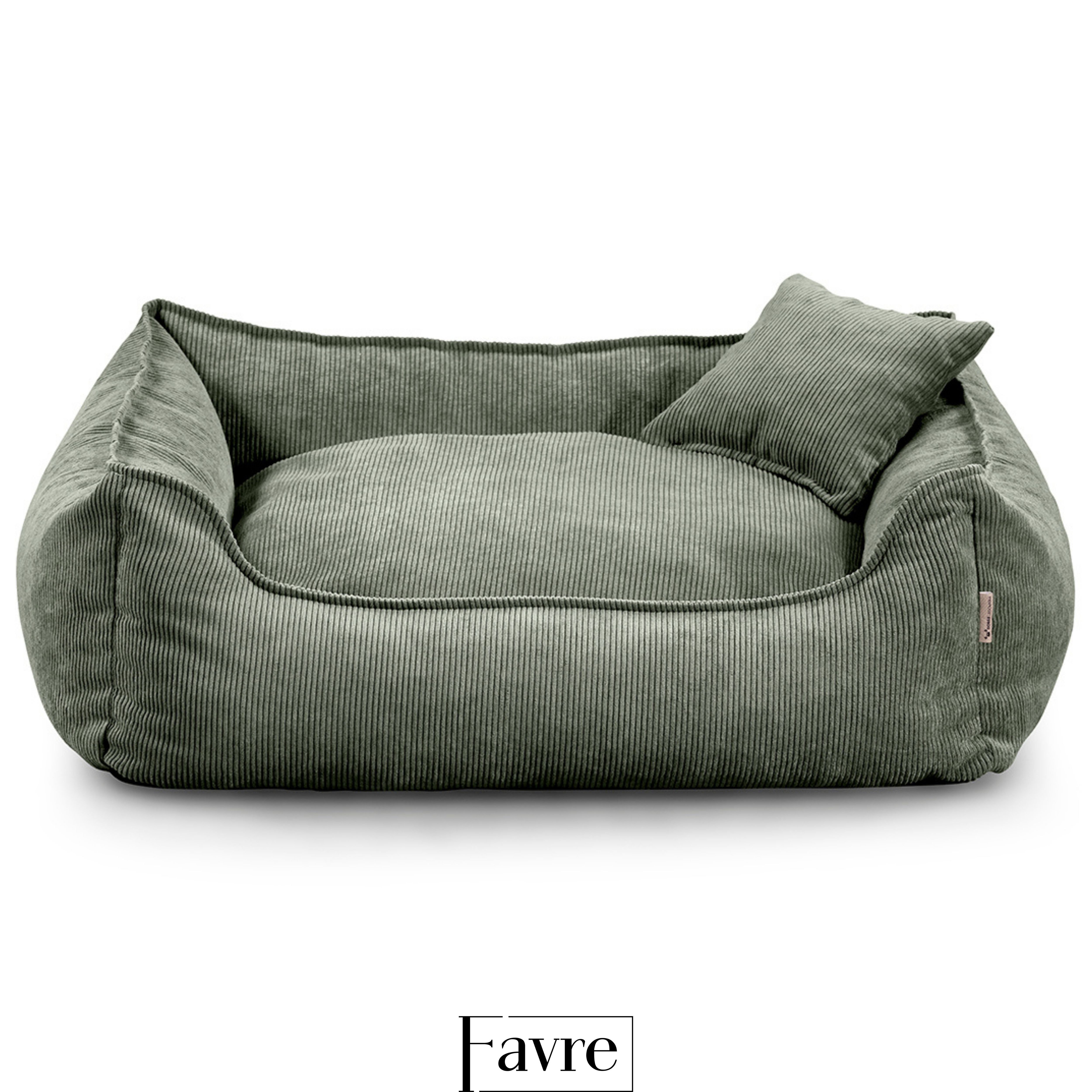 FAVRE Tierbett Hundebett Lucky mit abnehmbarem, waschbarem Cord-Bezug, 100% Polyester, verschiedene Größen, Gratis Kopfkissen