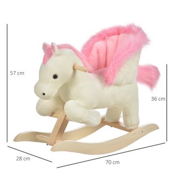 HOMCOM Schaukeltier mit Tiergeräusche Spielzeug für 18-36 Monate Plüsch Weiß+Rosa, (1 tlg), 70L x 28B x 57H cm