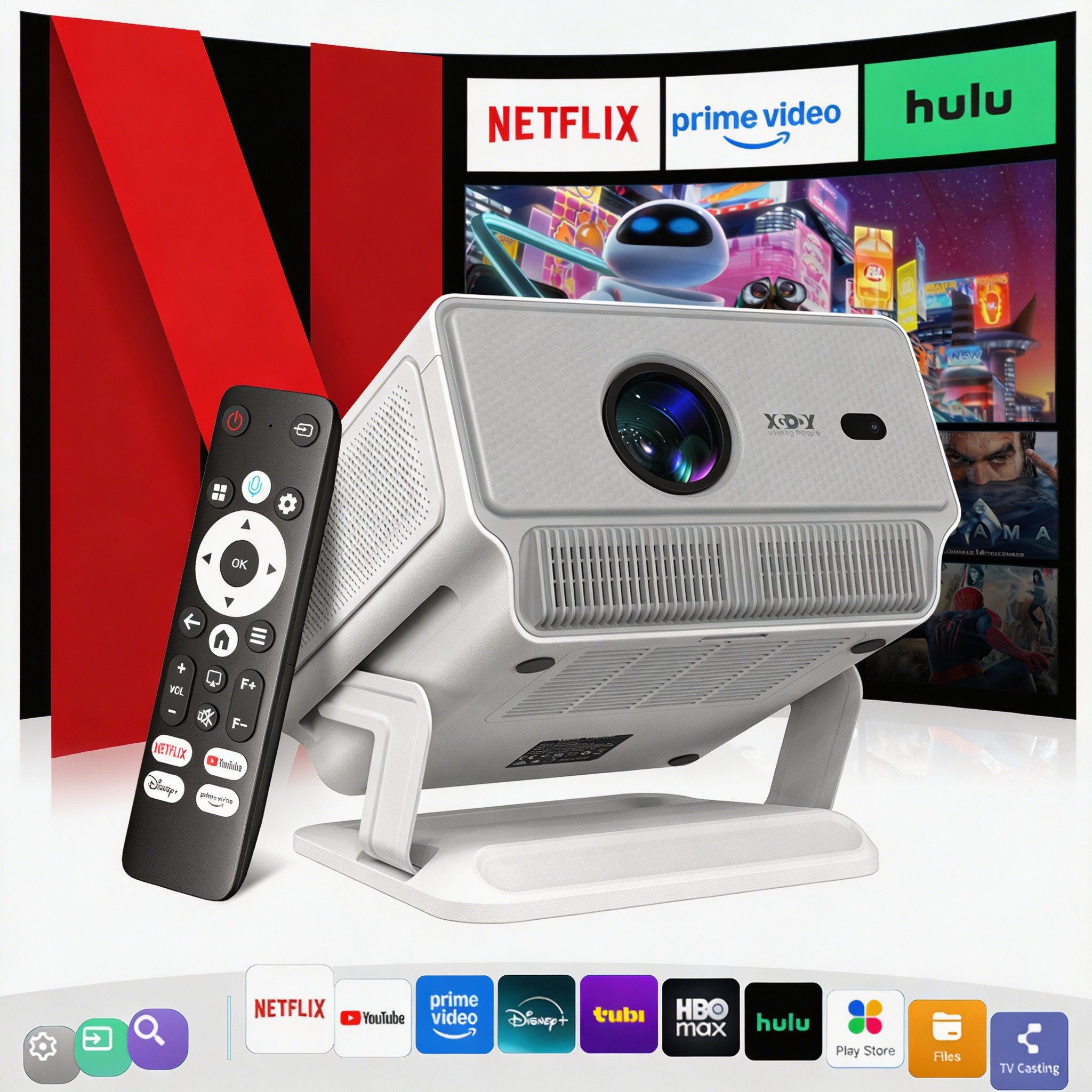 XGODY Beamer 4K Mit Netflix Zertifizierung 2026 Upgrade UHD Wifi6 Heimkino LCD-Beamer (1200 lm, 1000:1, 3840 x 2160 px, 1200 ANSI Autofokus Outdoor Deckenmontage Projektor für Handy)
