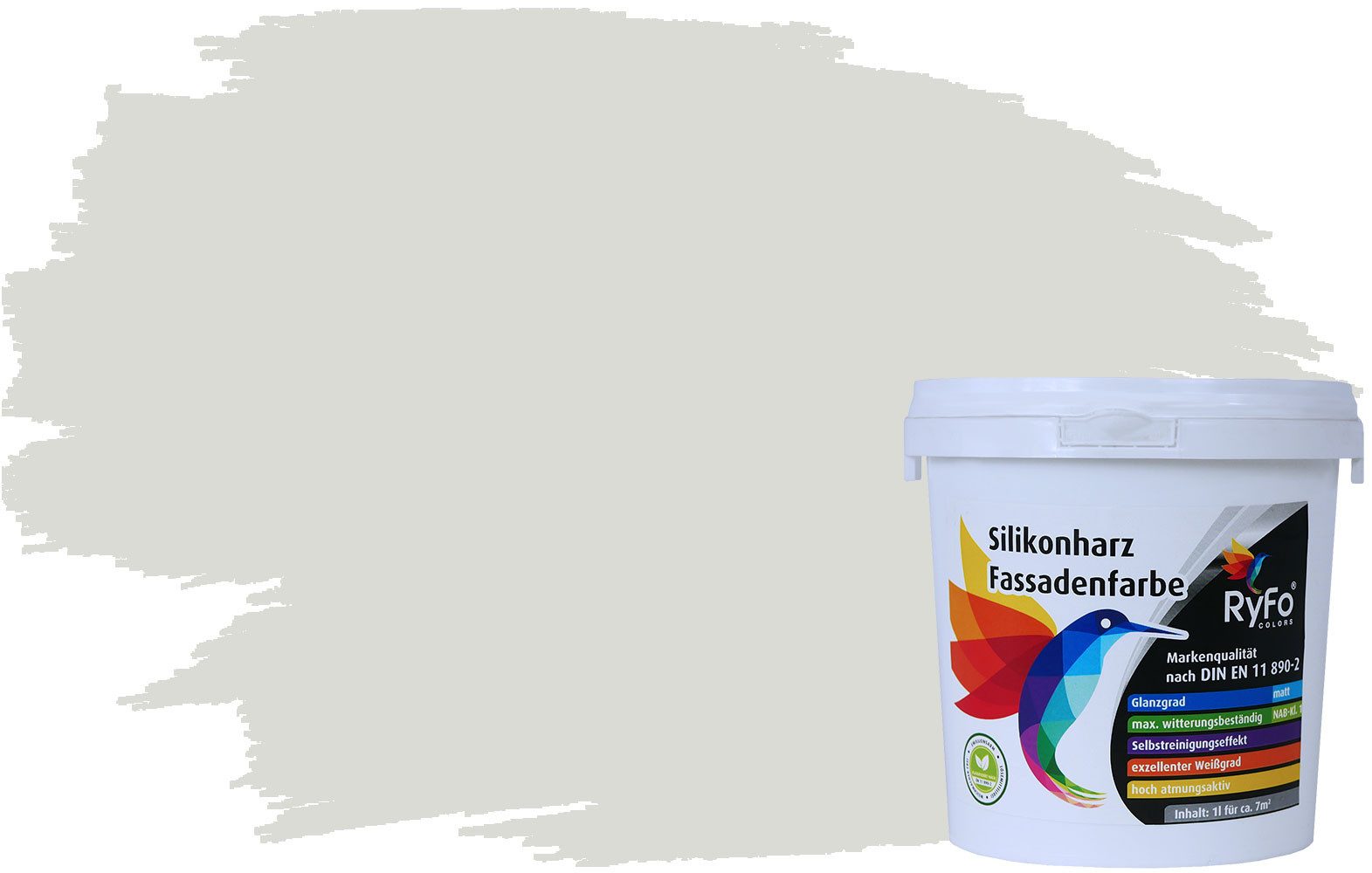 RyFo Colors Fassadenfarbe Silikonharz Fassadenfarbe Weißtöne, 1 L ca. 6 m², Wasserabweisend, diffusionsfähig, schützt vor Schmutz, Algen, Pilzen