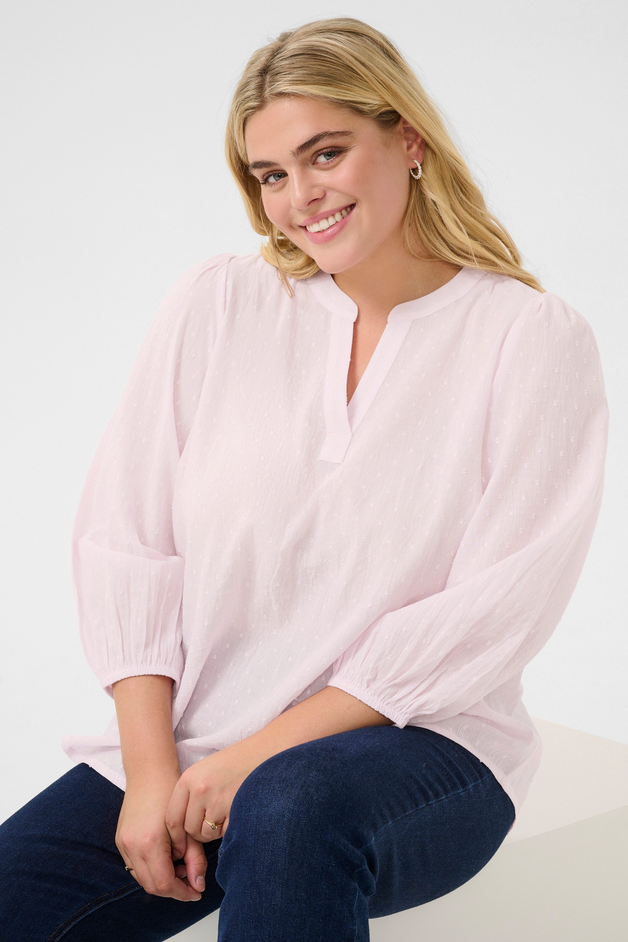 KAFFE Curve Langarmbluse Langarm-Bluse KCsilla Große Größen