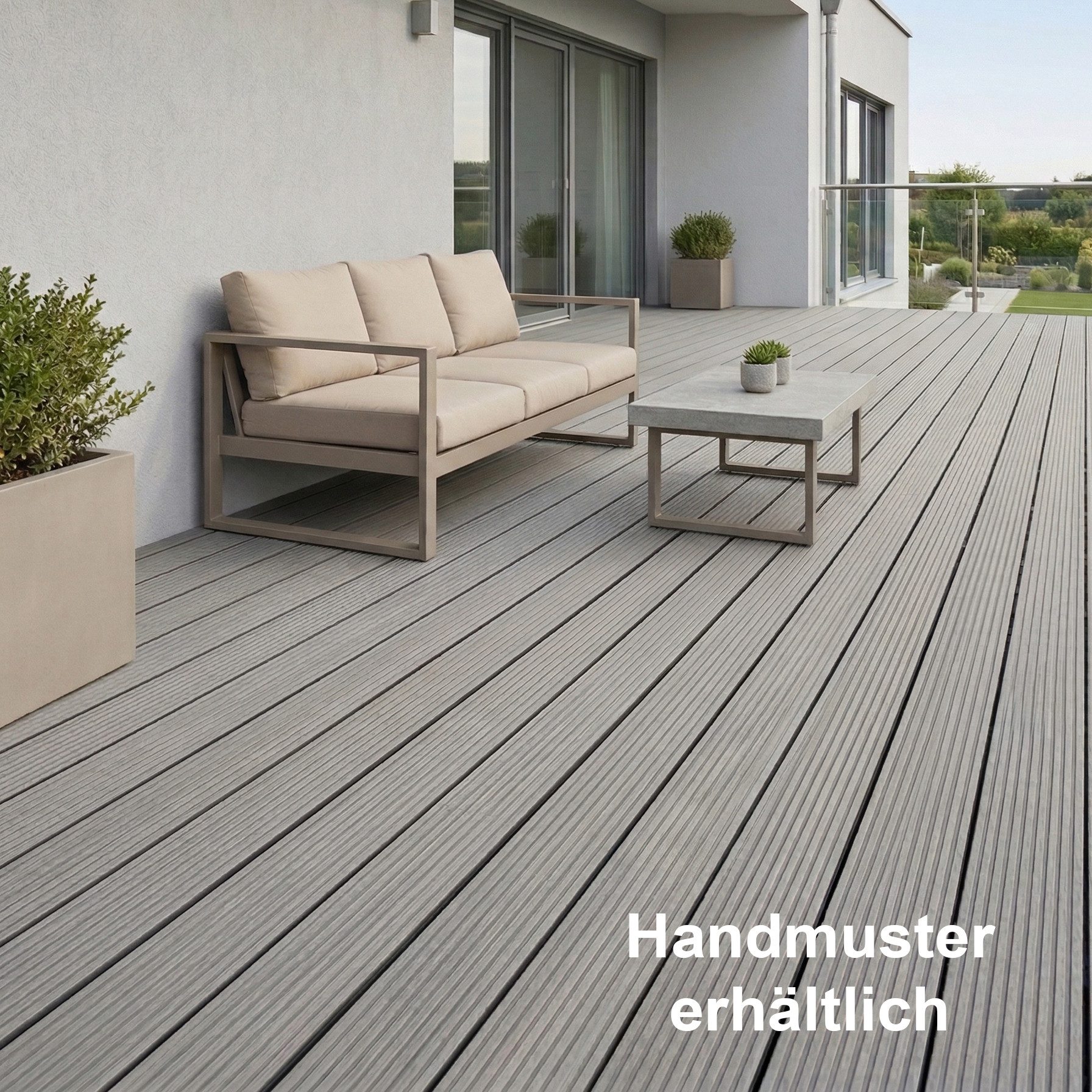 Woodstore24 Terrassendielen WoodoRhodos WPC Diele für Terrasse und Balkon mit Clipsystem, (Bodenbelag Komplettset mit Unterkonstruktion, Clip-Befestigung, 2,4m L x 12cm B x 2cm Stärke, in grau, anthrazit oder braun), Holzoptik, Klicksystem, Außenbereich, Gastronomie geeignet, wetterfest
