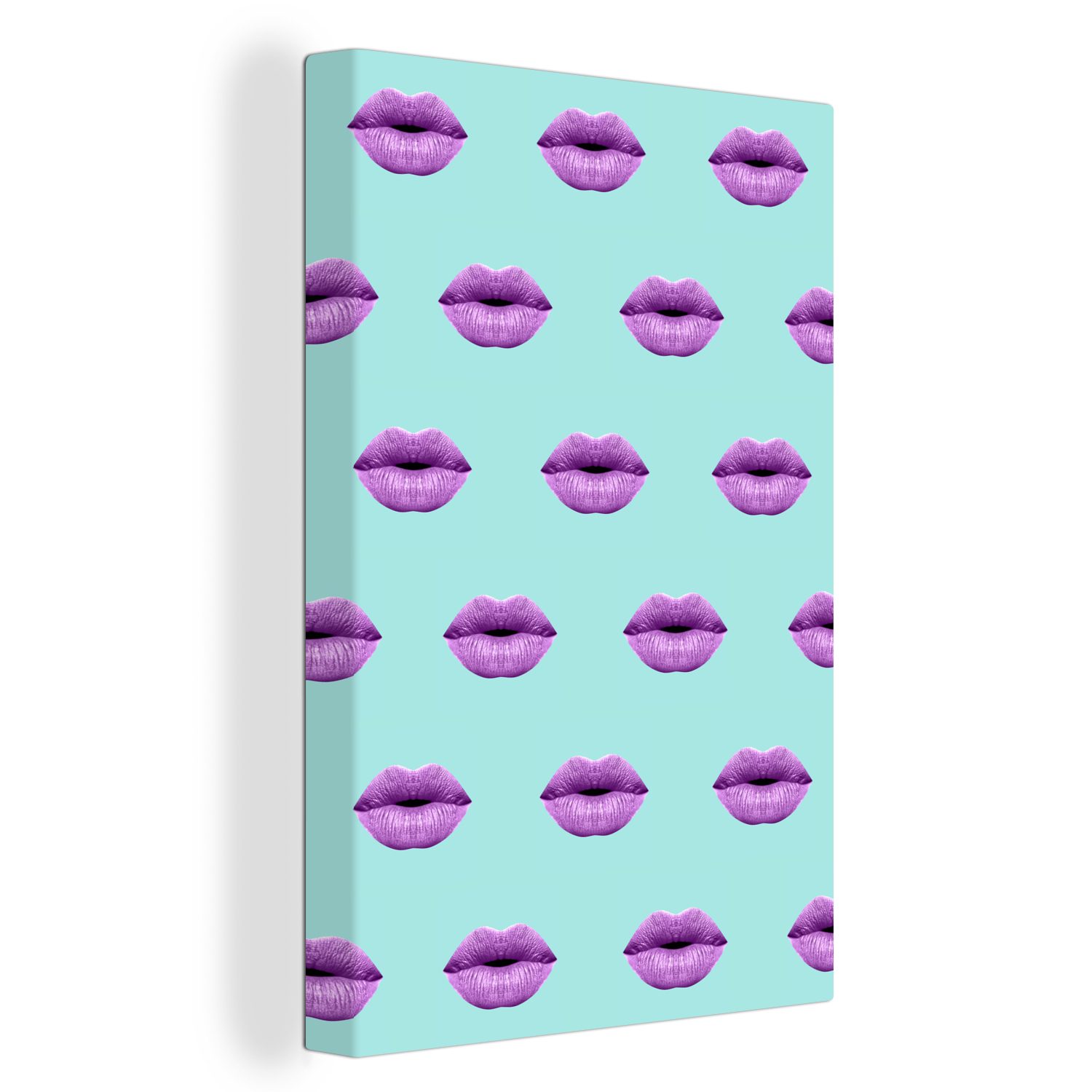 OneMillionCanvasses® Leinwandbild Lippen - Lila - Muster, (1 St), Leinwandbild fertig bespannt inkl. Zackenaufhänger, Gemälde, 20x30 cm