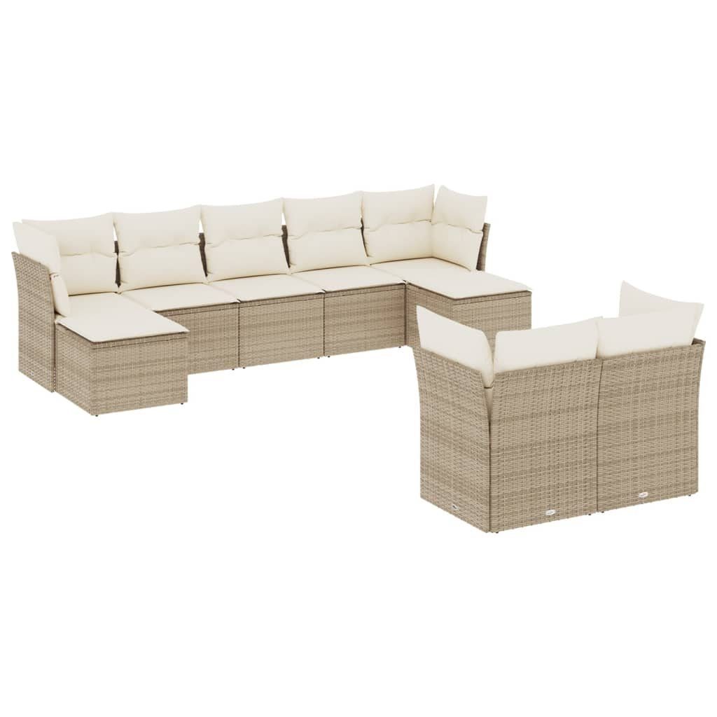 Gartenlounge-Set 9-tlg. Garten-Sofagarnitur mit Kissen Beige Poly Rattan