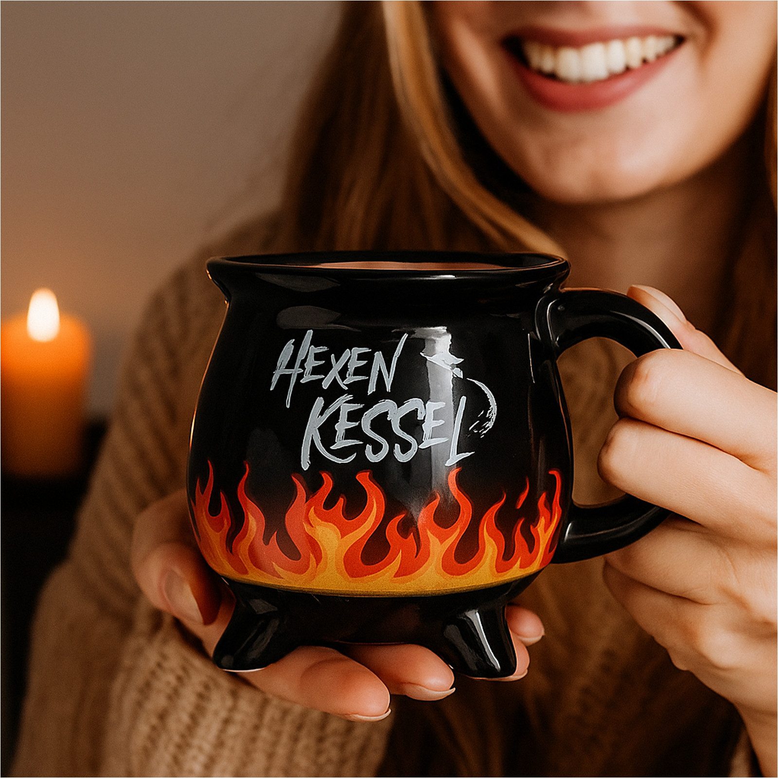 Gravidus Tasse Hexenkessel Becher schwarz mit Farbwechsel aus Steingut 350 ml, Steingut