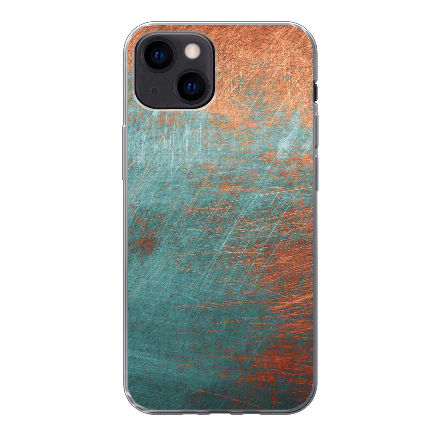 MuchoWow Handyhülle für Apple iPhone 13 mini Metall - Rost - Bronze - Blau - Abstrakt - St, Smartphone-Bumper, Print, Handy Schutzhülle Dünn