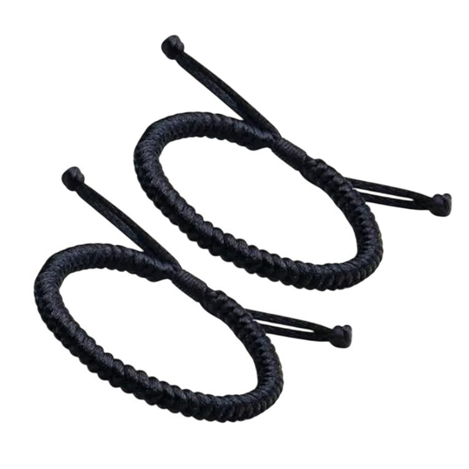 KARMA Armband Set 2 Stk. Schwarz Textil uni modern Größe einstellbar (2-tlg., Schiebeknoten Schmuck für Männer Frauen), Armbandset unisex Herrenarmband Damenarmband