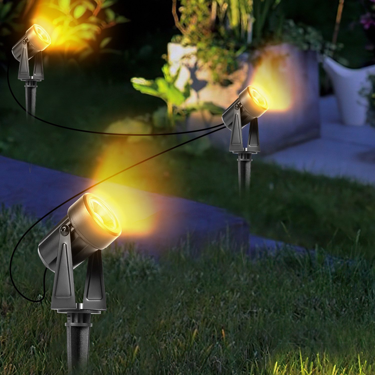 Clanmacy Gartenstrahler LED Gartenstrahler mit Erdspieß 6er Set Außenstrahler Gartenlampe IP65 – Bild 5 von 5