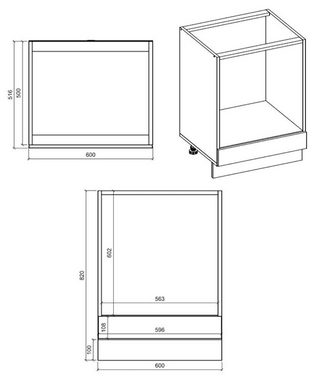 Feldmann-Wohnen Herdumbauschrank Malmo (Malmo, 1-St) 60cm Front- & Korpusfarbe wählbar 1 Fach für Elektrogerät und 1 Klappe