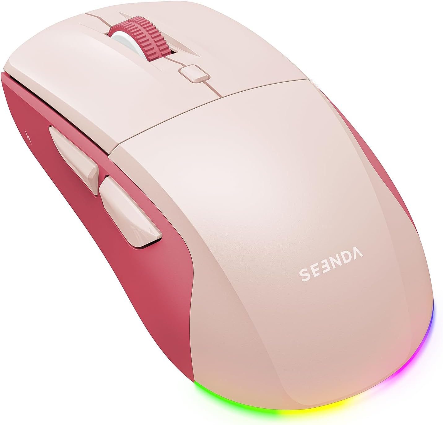 Seenda MOU110 Bluetooth Maus mit RGB-Beleuchtung, Leise Klicks Maus (Bluetooth, Funk, Bluetooth & 2.4G Dual Mode, Ergonomisches Design, 3 DPI Stufen)