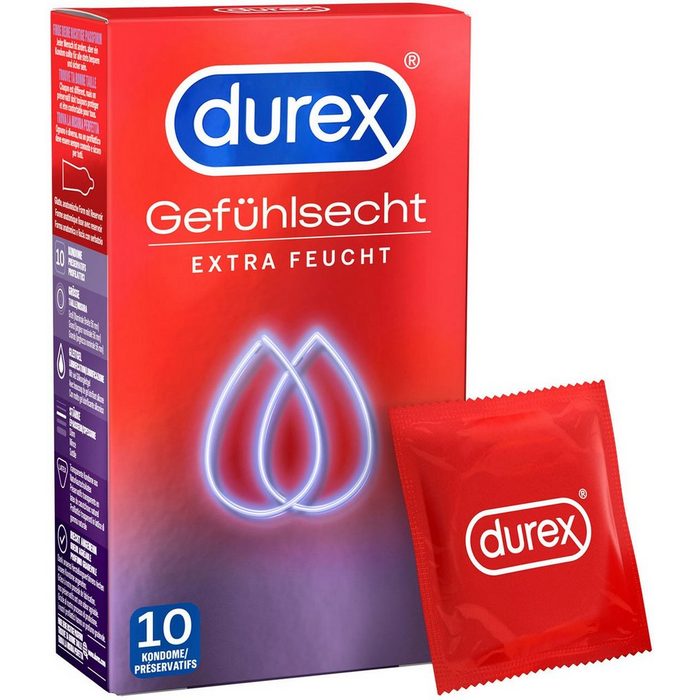 durex Kondome Gefühlsecht Extra Feucht Packung 10 St. mit extra Gleitgelbeschichtung