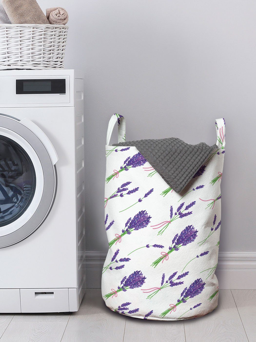 Abakuhaus Wäschesäckchen Wäschekorb mit Waschsalons, Kordelzugverschluss Wiederholte Blumen Griffen für Lavendelsträuße