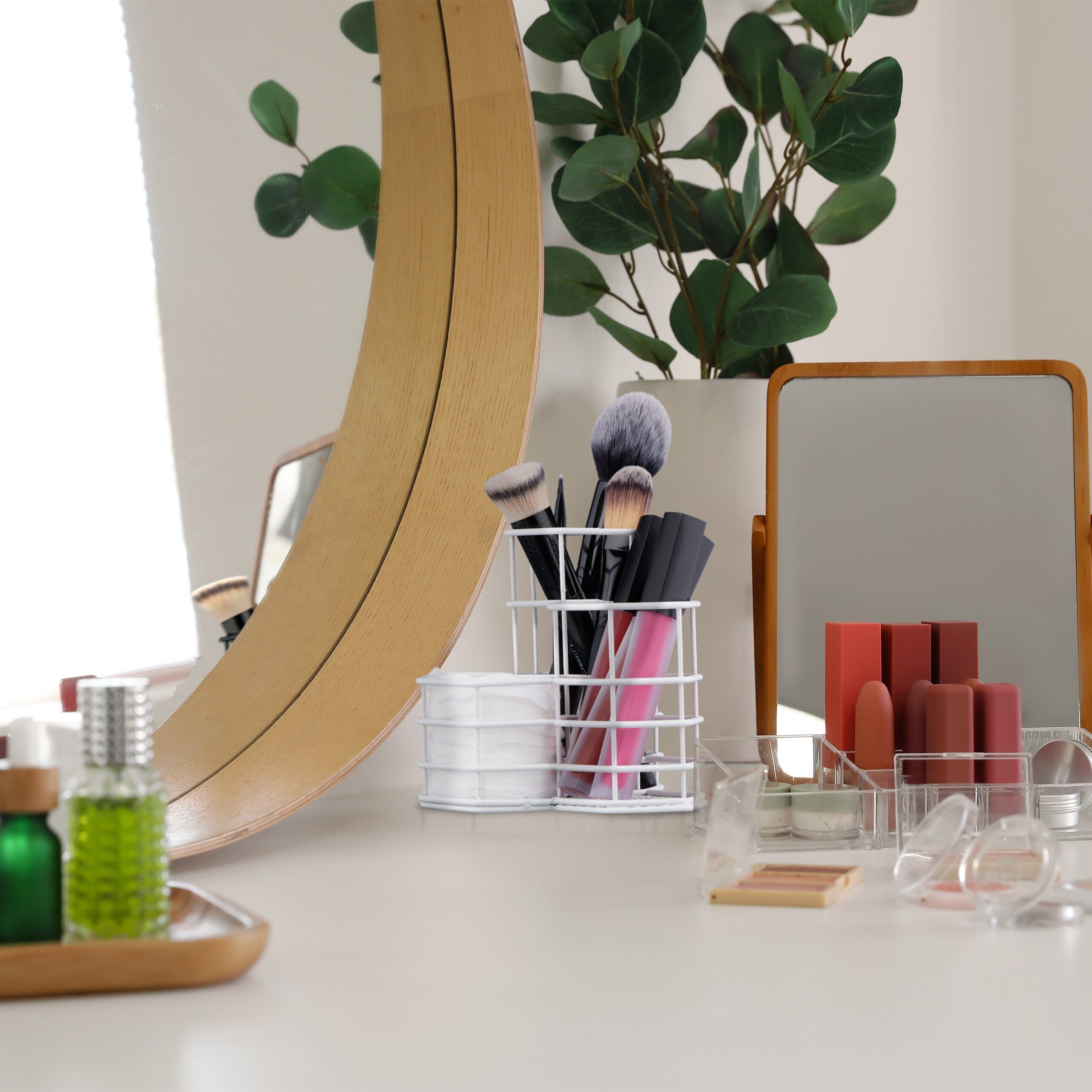 relaxdays Make-Up Organizer Pinselhalter mit 3 Fächern, 3-tlg., weiß