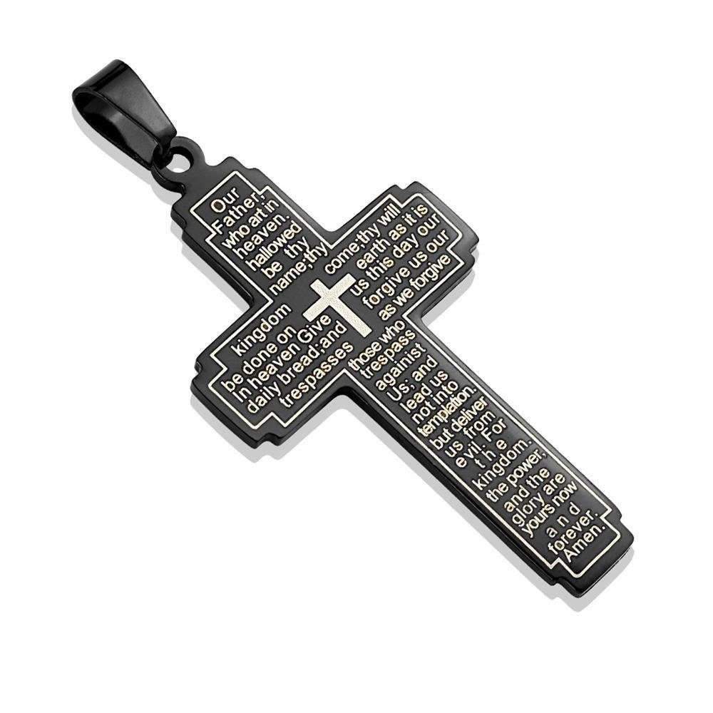 Schwarz Halsketten Unisex Set Pendant aus Prayer/Vaterunser Lord's (1-tlg), Kreuz Edelstahl BUNGSA Anhänger Anhänger