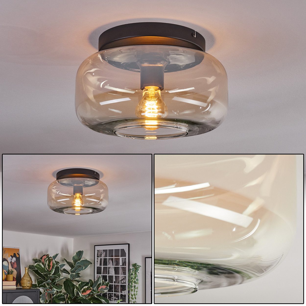 hofstein Deckenleuchte 1-flammige Deckenlampe aus Metall/Glas günstig online kaufen