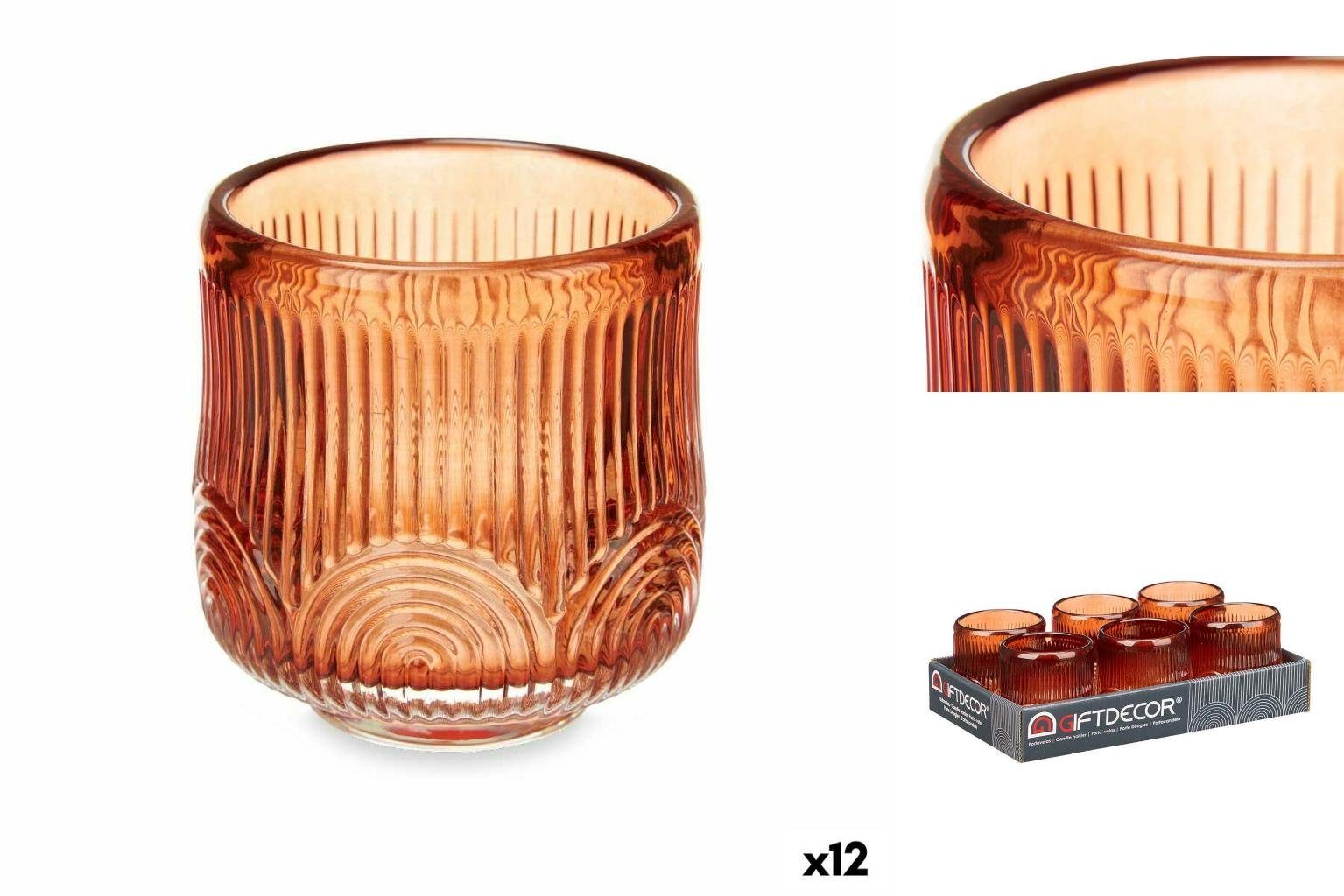 Gift Decor Windlicht Kerzenschale Streifen Orange Glas 7,5 x 7,8 x 7,5 cm 12 Stück