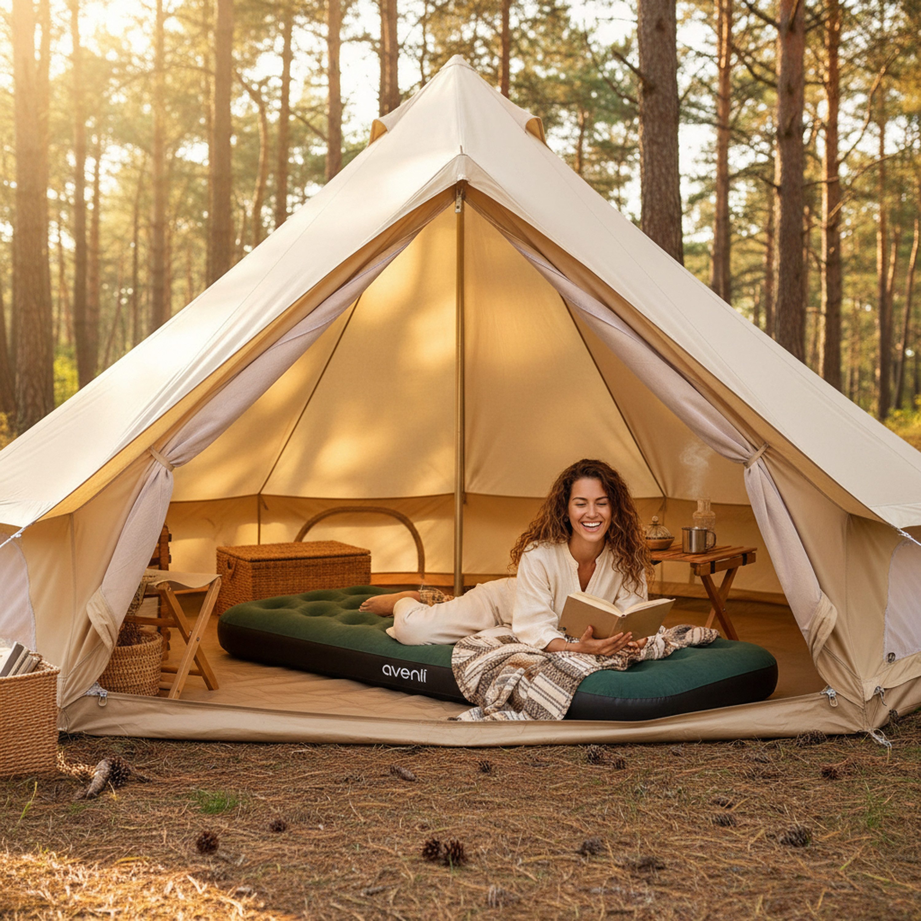 Avenli Luftmatratze Luftbett Camping für 1 Person grün 191x73x22cm Single-Size, (aufblasbar Ideal als Reisebett oder Isomatte, 1-St., für Indoor und Outdoor mit beflockter Oberfläche), Campingmatratze ohne Pumpe