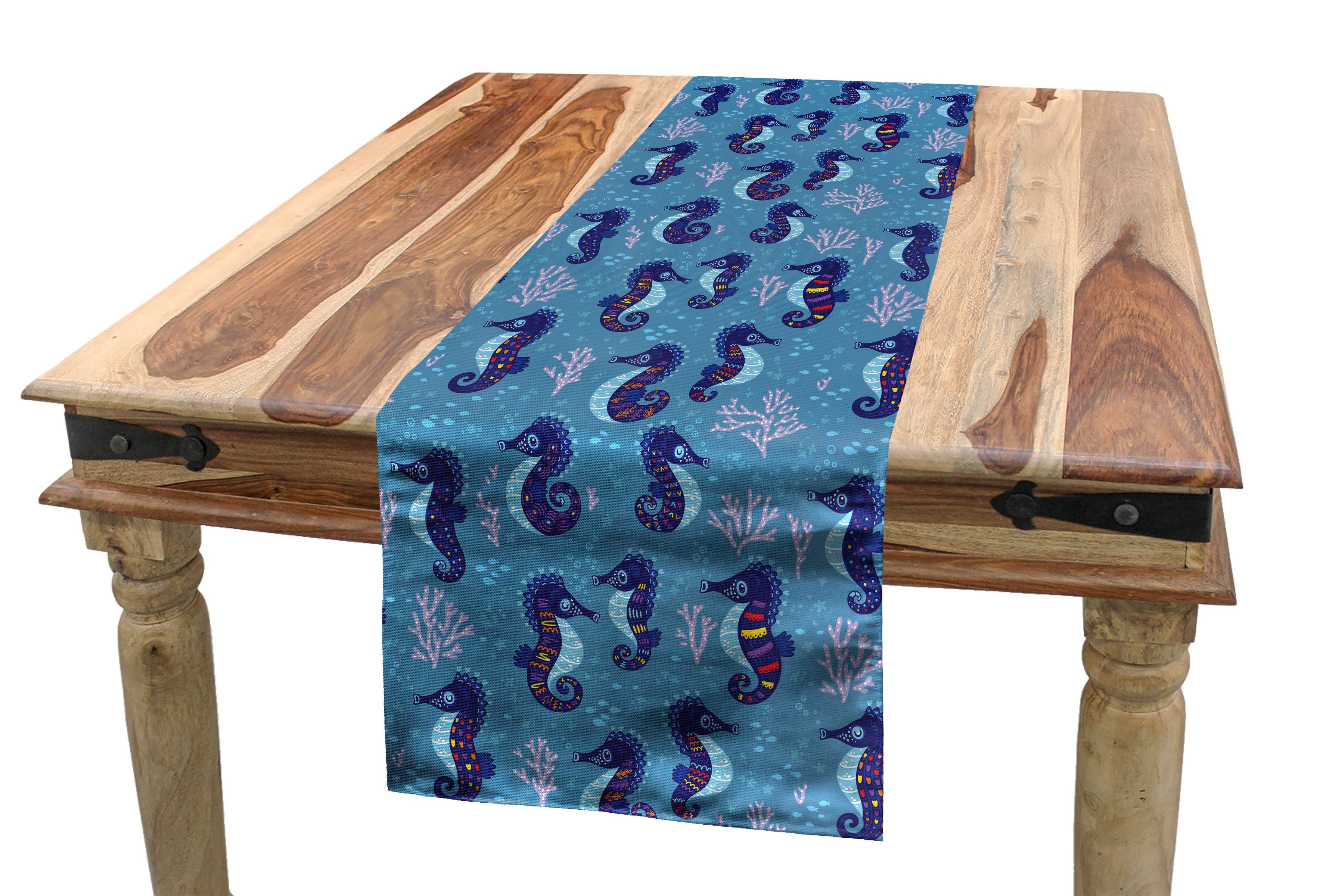 Abakuhaus Tischläufer Esszimmer Küche Rechteckiger Dekorativer Tischläufer, Seahorse Fantasie Unterwasserleben