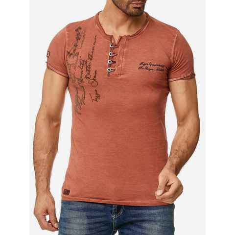 Tazzio T-Shirt 4050-1 Rundhalsshirt in Ölwaschung mit offenem Kragen und dezentem Used Look