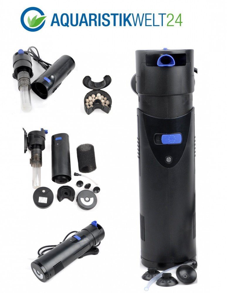 Aquaone Aquariumfilter AquaOne Aquarium Filter inkl. 5 Watt UVC Lampe I Hochwertiger Innenfilter CUP-805 für Aquarien bis 350 Liter I Max. Durchfluss: 700 L/h I Filterpumpe mit UV Klärer I Aquariumpumpe