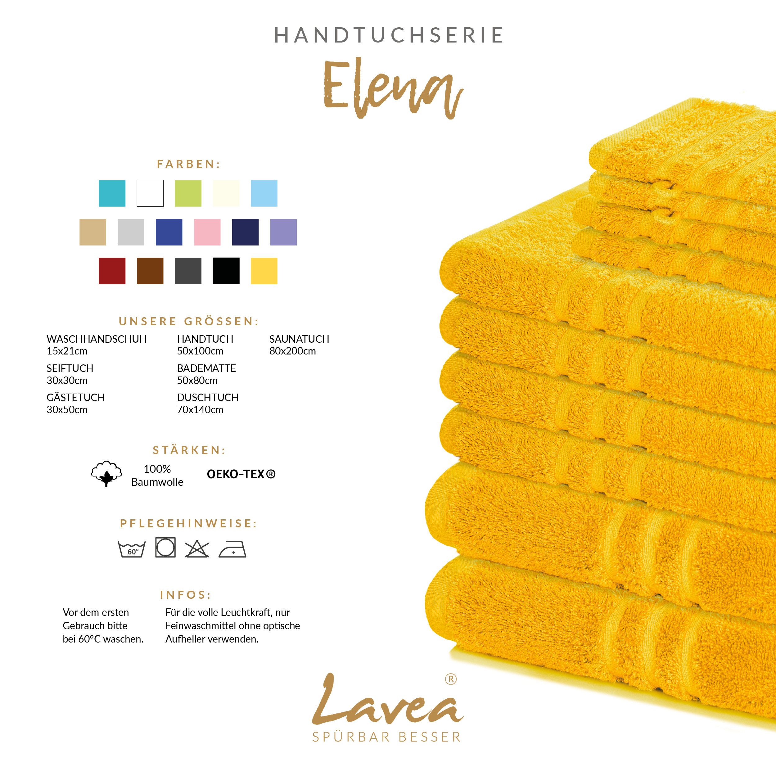 Lavea Badetuch Elena 2er Set Badetücher 100x150 cm, Duschtuch, 500 g/m² Frottier, weich & saugstark, pflegeleicht
