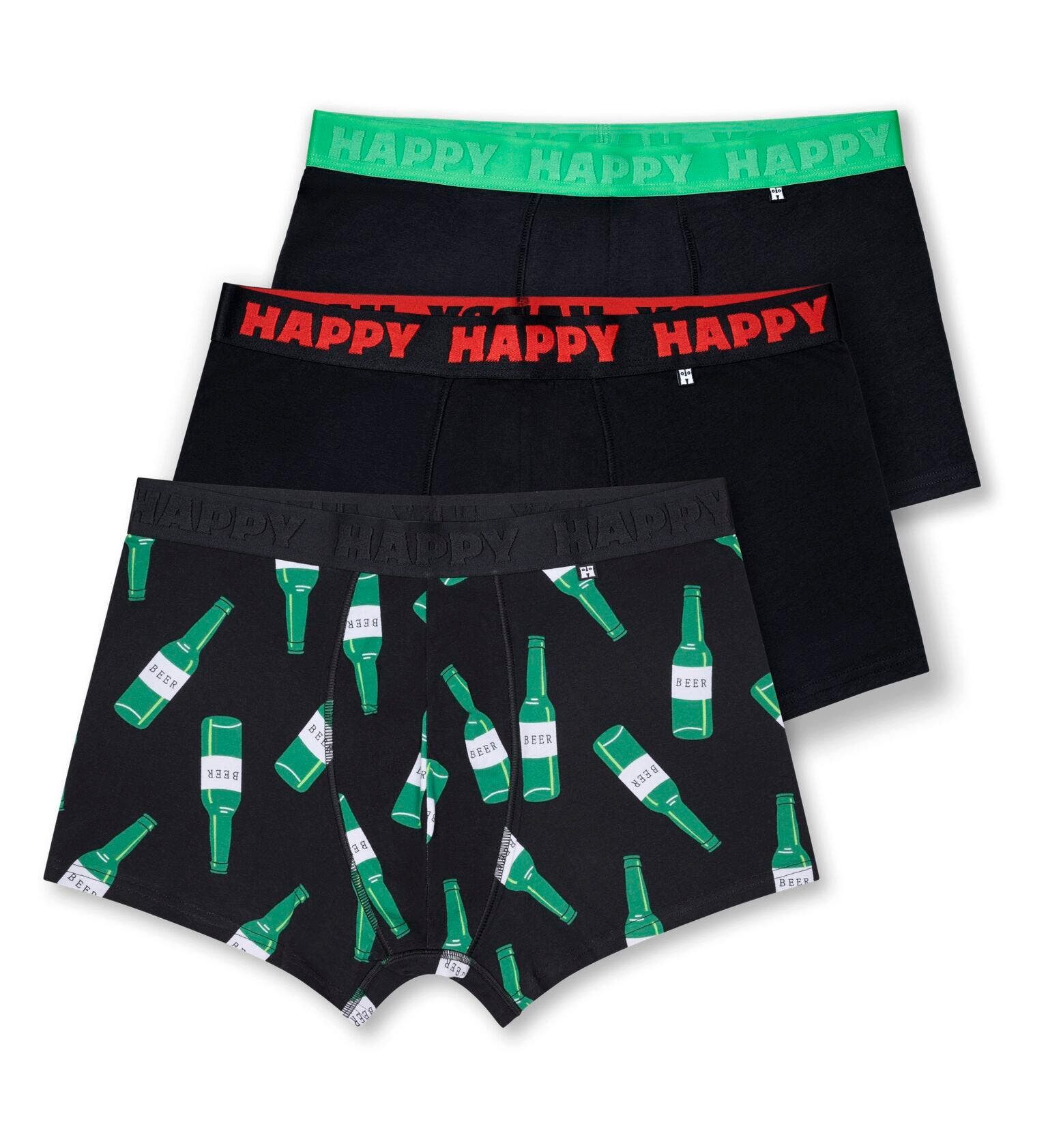 Happy Socks Boxershorts Unterwäsche Beer (Baumwolle) mehrfarbig schwarz Herren - 3 Stück