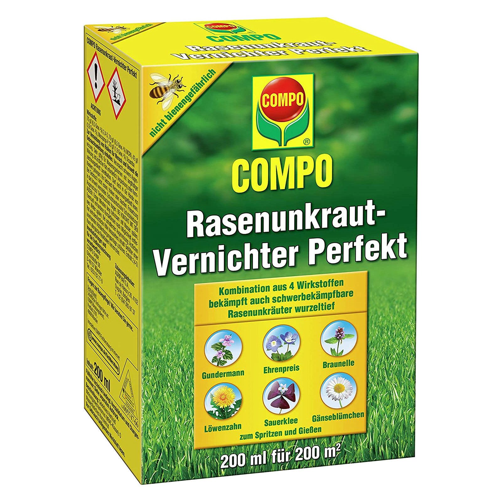 Compo Unkrautbekämpfungsmittel Rasenunkraut-Vernichter Perfekt, 200 ml, schont Rasengräser