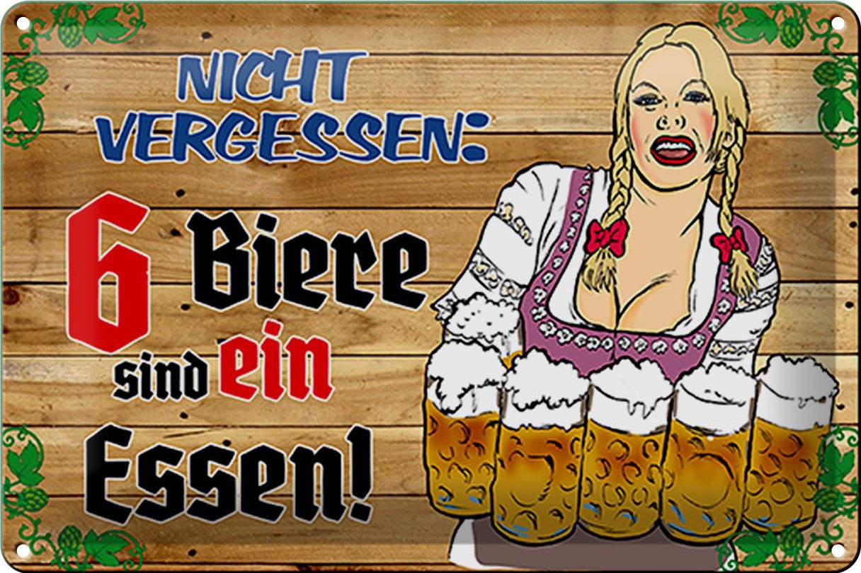 Metallschild Schild Blech 30x20 cm - Made in Germany - 6 Biere sind ein Essen Metal