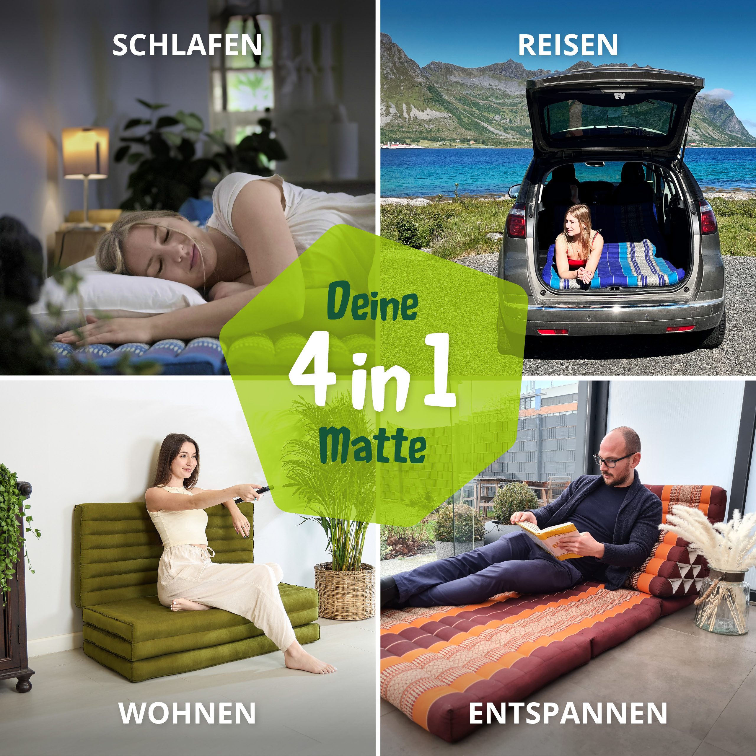 Klappmatratze Faltmatratze 110 cm breit (Basic) - 200x110x8cm -, livasia, 8 cm hoch, Kapok, vegan, handgefertigt