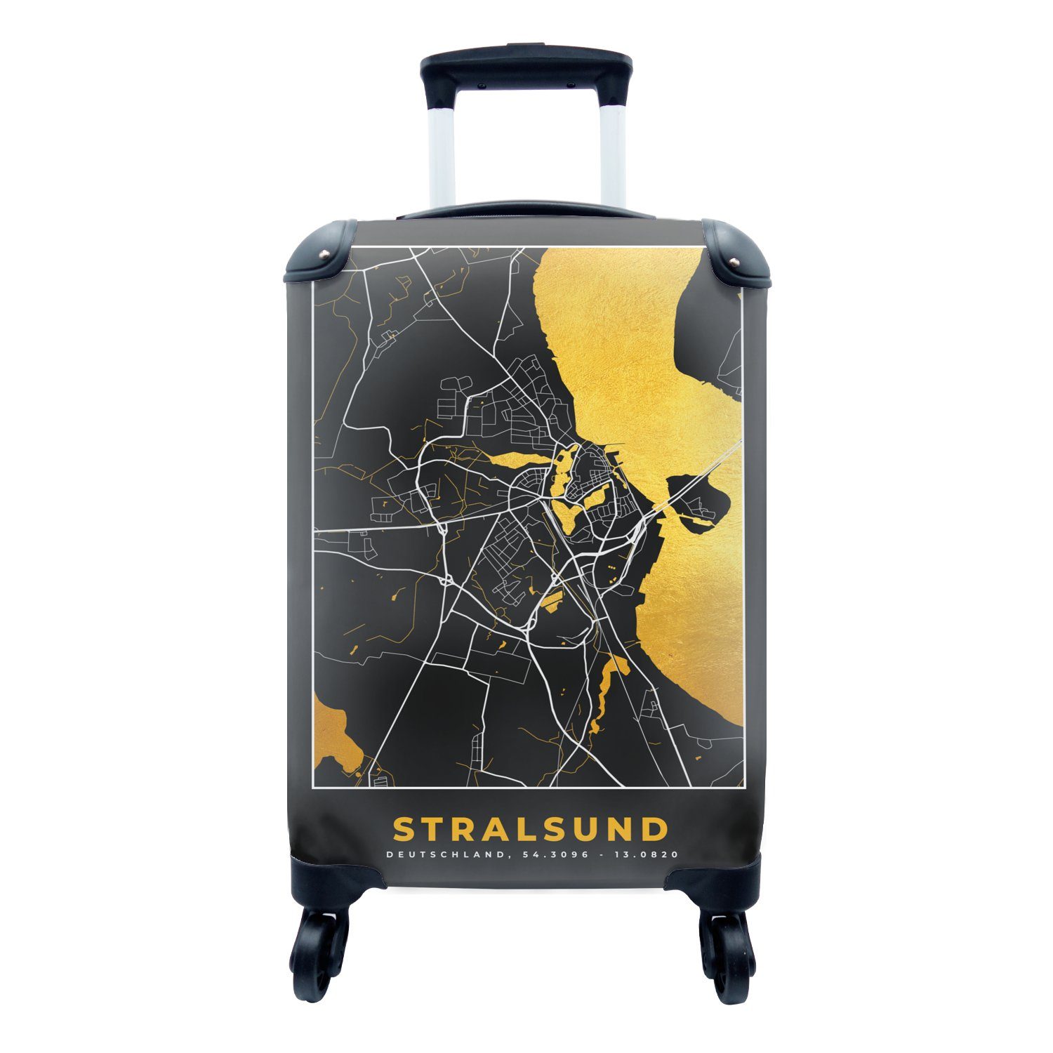 MuchoWow Handgepäckkoffer Stralsund - Gold - Karte - Stadtplan -  Deutschland, 4 Rollen, Reisetasche mit rollen, Handgepäck für Ferien,  Trolley, Reisekoffer