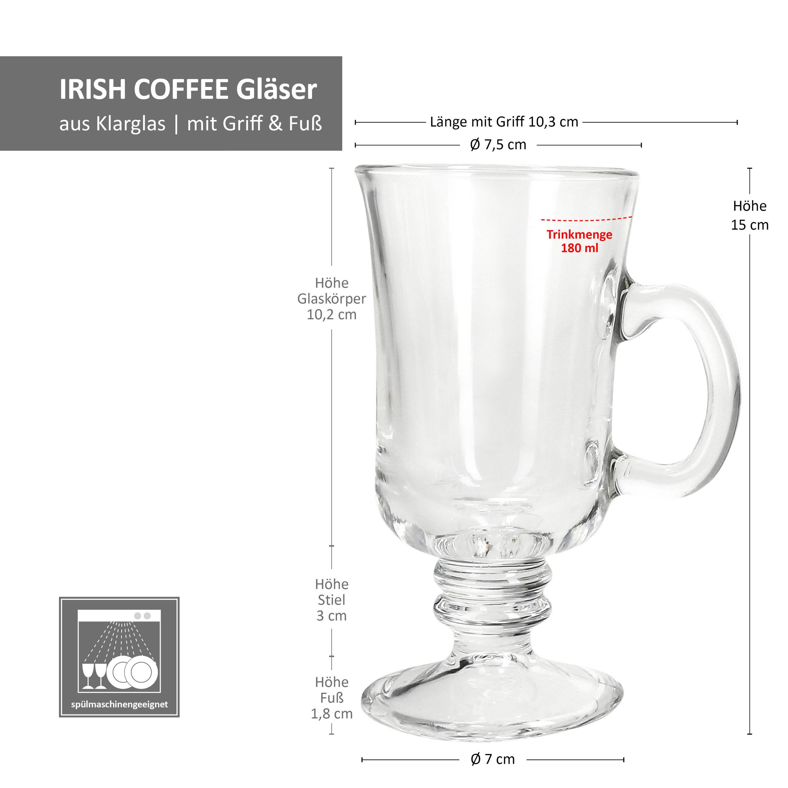 MamboCat Latte-Macchiato-Glas 4x Irish Coffee Gläser mit Henkel 180ml Tee-Glas Kaffee-Gläser, Glas – Bild 5 von 5