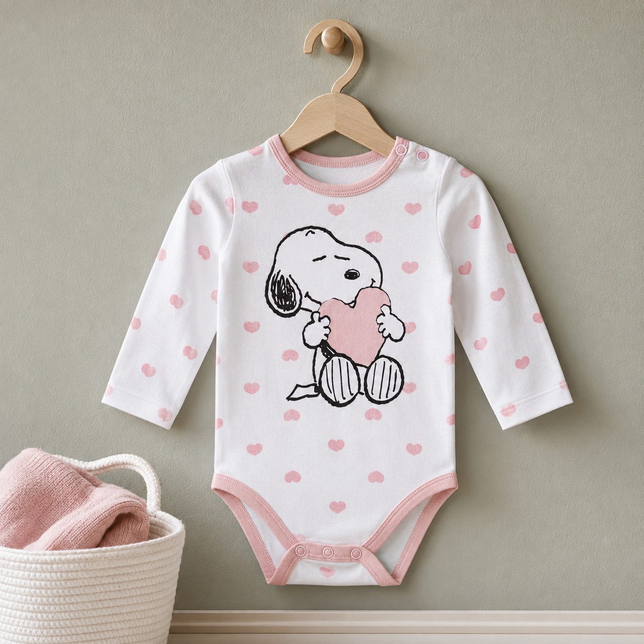 Snoopy Langarmwickelbody Snoopy Love Baby langarm Strampler Bodie Gr. 68 bis 92 – Bild 4 von 4