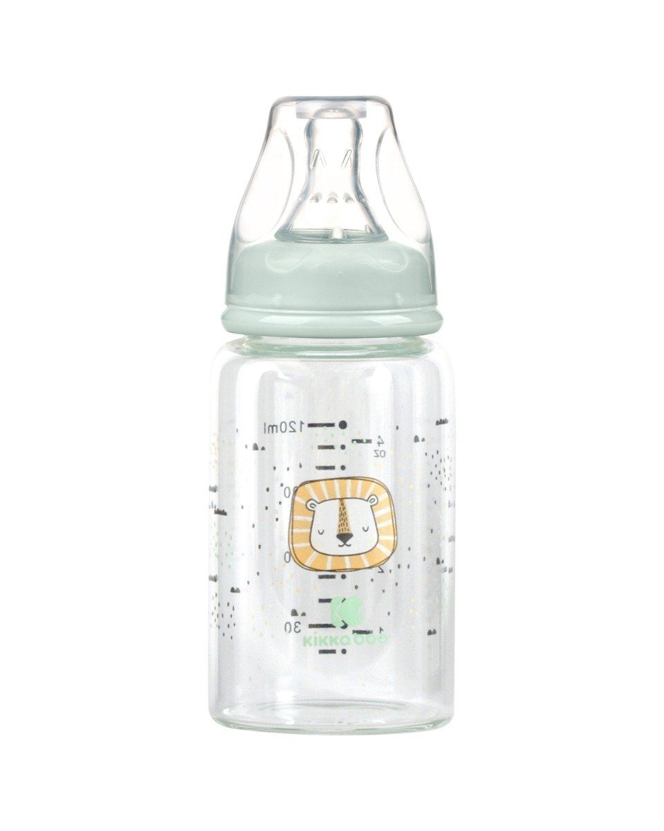 Kikkaboo Babyflasche Baby Glasflasche ml, Savanna Anti-Kolik-Silikonsauger Deckel grün S 120 Größe