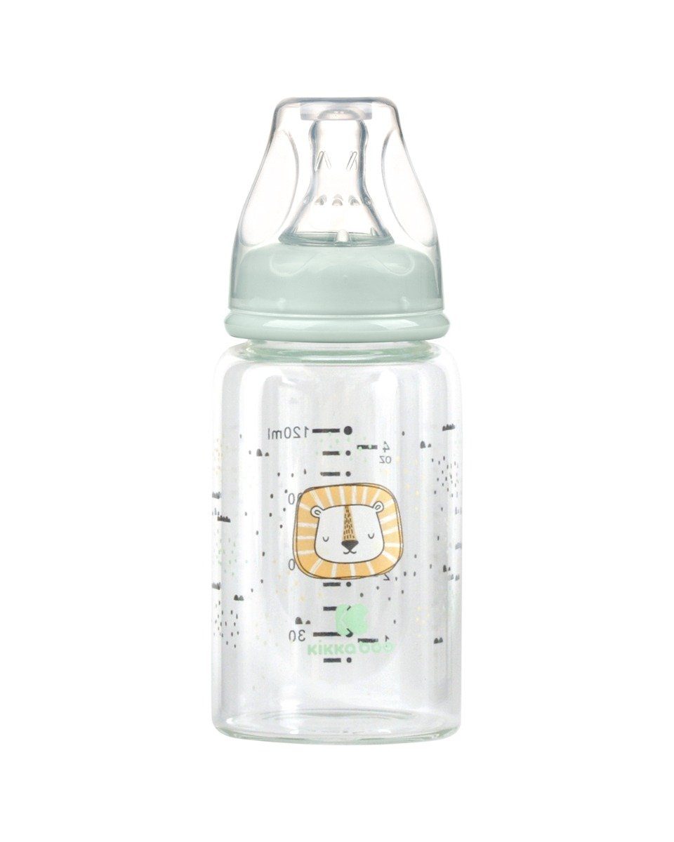 Anti-Kolik-Silikonsauger grün Savanna S Babyflasche Kikkaboo Deckel Größe Baby 120 Glasflasche ml,