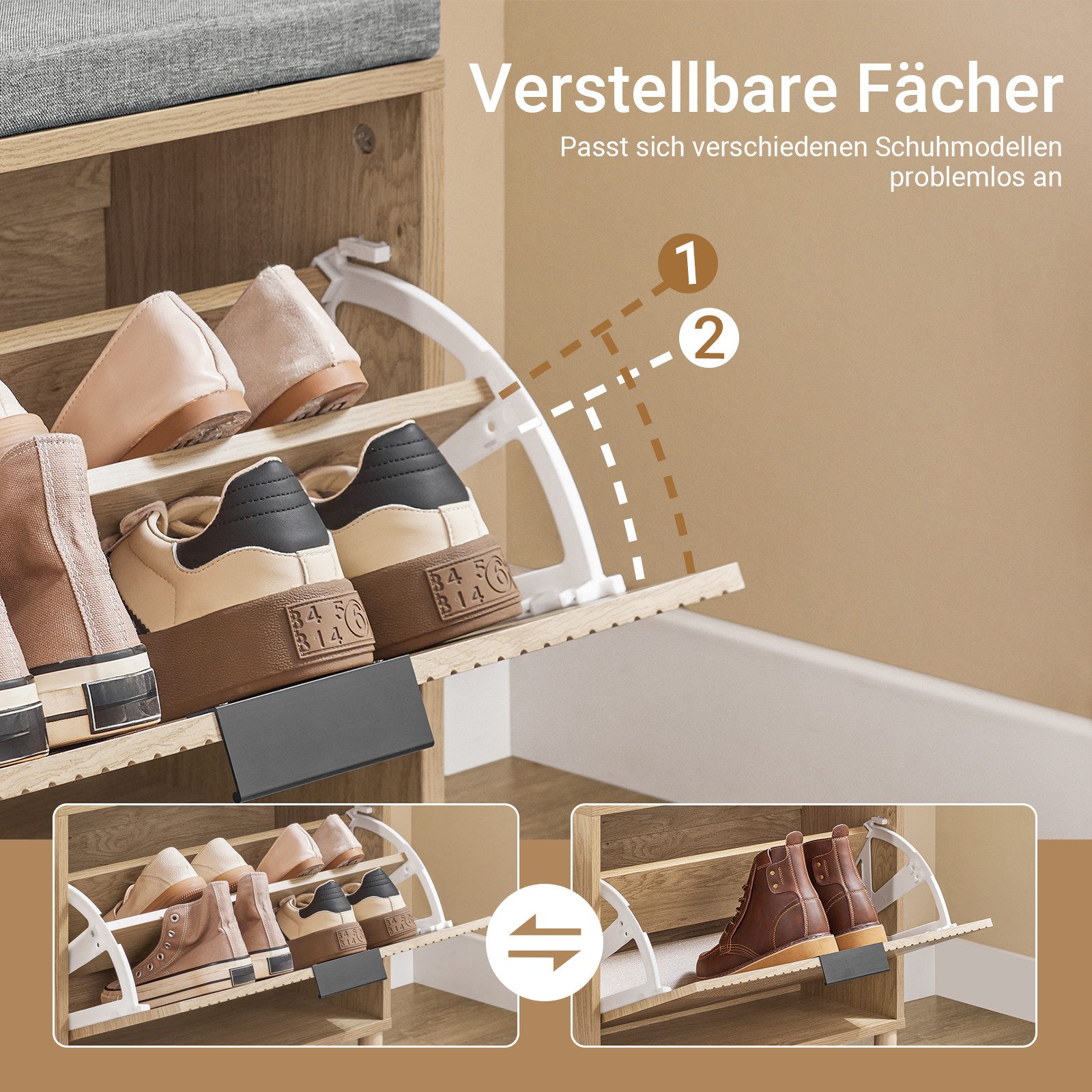 SoBuy Schuhbank FSR199, Sitzbank mit Stauraum, Schuhregal Schuhschrank, Flur, Schlafzimmer