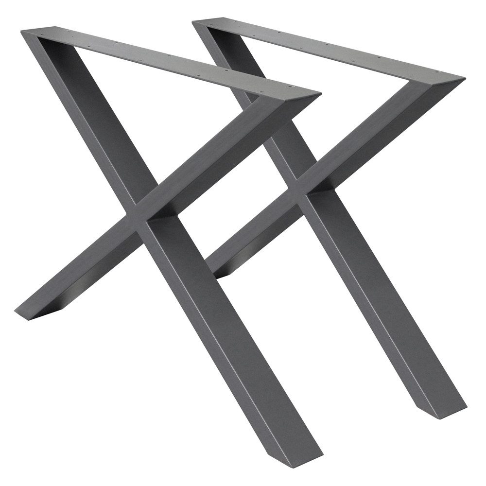 ECD Germany Tischbein 2x Tischbeine X-Design aus pulverbeschichtetem Stahl Industriedesign, Tischgestell Kreuzgestell 60x72 cm Metall Tischkufen Möbelfüße