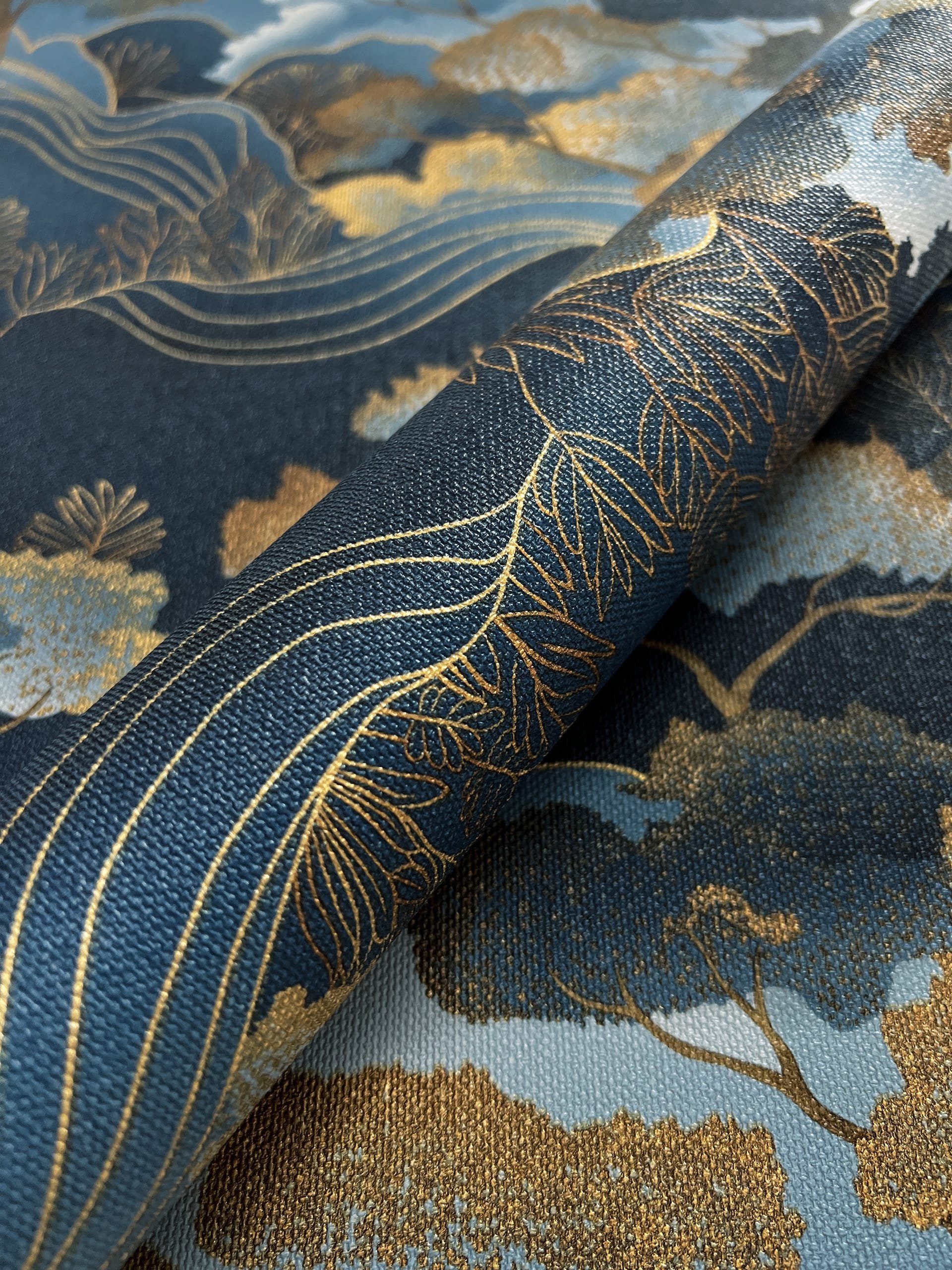 Newroom Vliestapete, Blau Tapete Modern Bäume - Mustertapete Botanisch Dunk günstig online kaufen