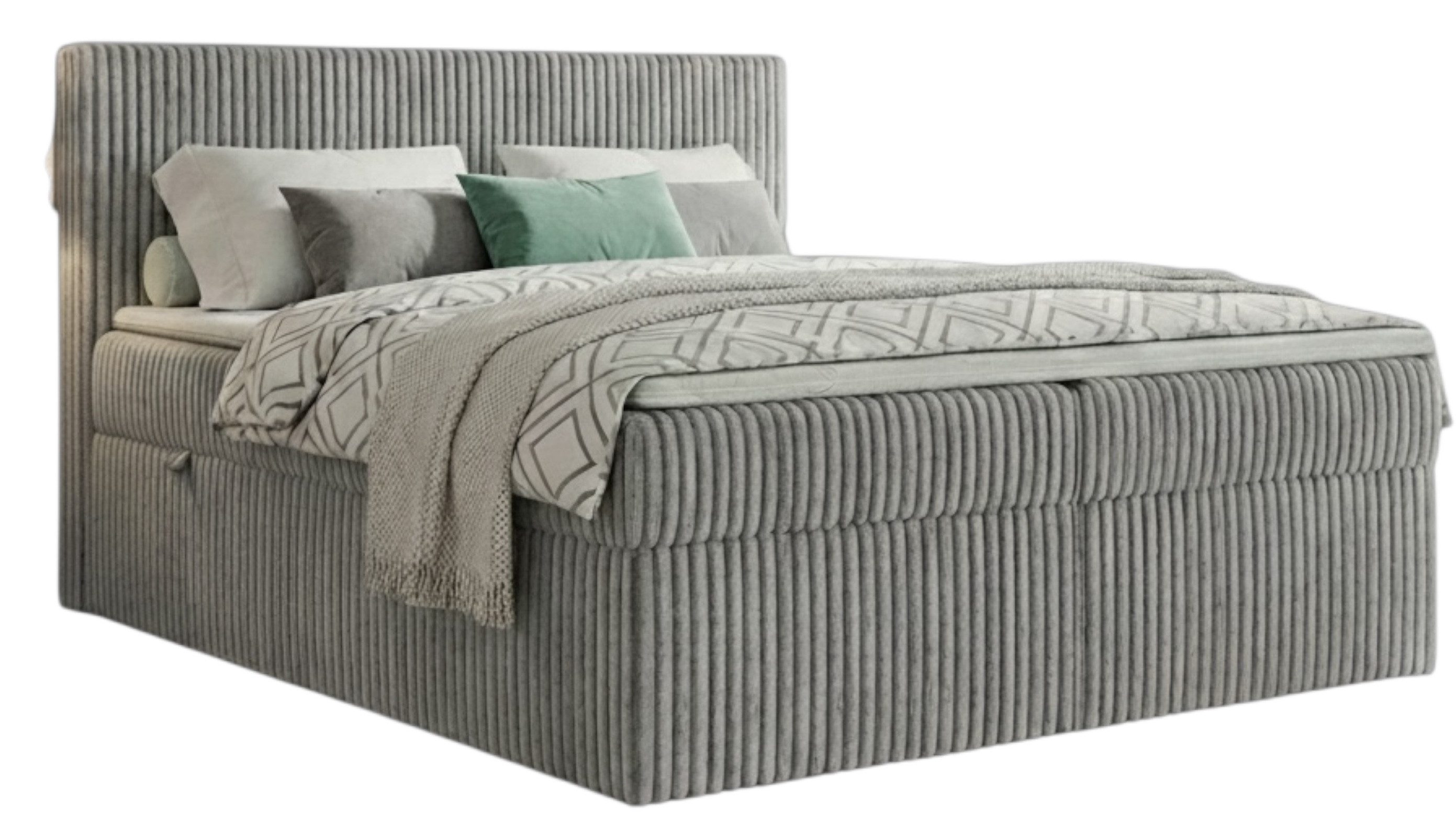 A&J MöbelLand GmbH Boxspringbett RALF mit Bettkasten, Topper und gepolstertem Kopfteil. (Boxspringbett mit Bettkasten und gepolstertem Kopfteil)