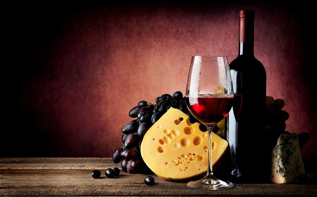 Papermoon Fototapete Wein mit Käse