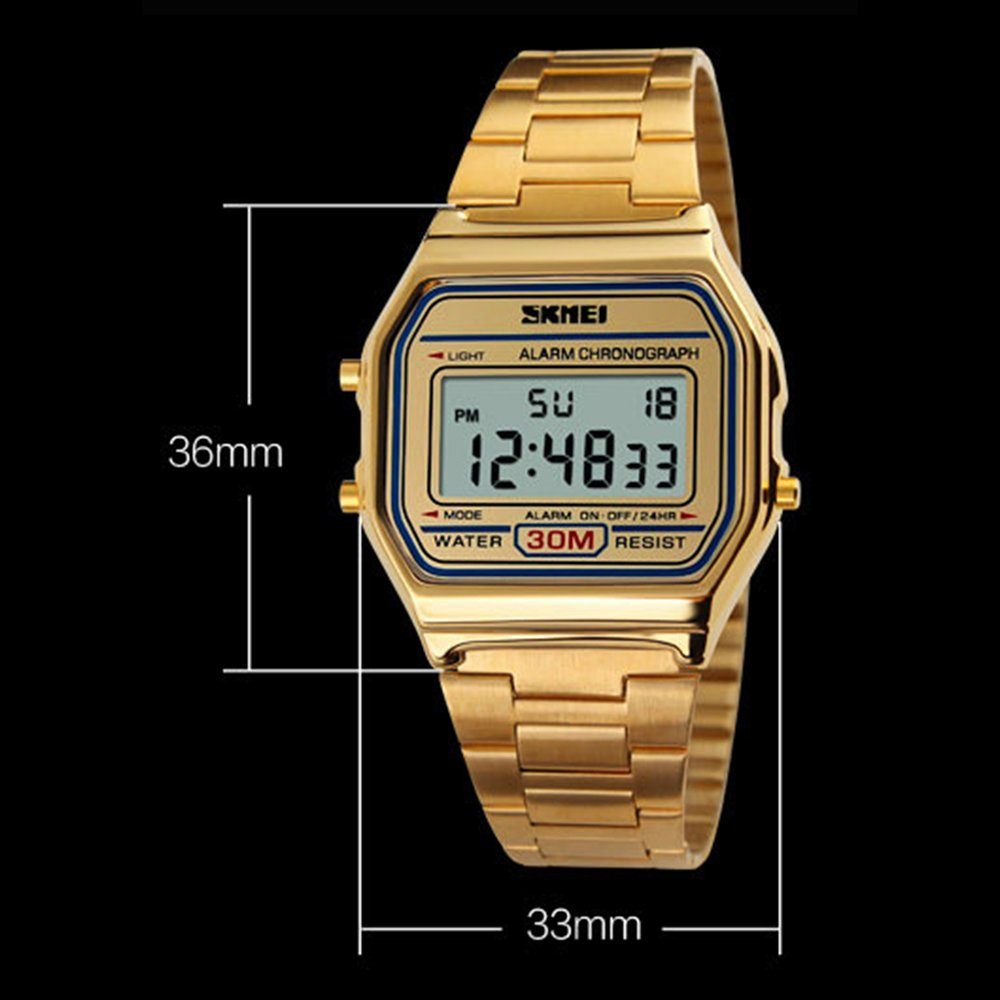 Digitaluhr GelldG 30M Edelstahl wasserdichte Uhren Luxus Uhr roségold Herren Business Sportuhr