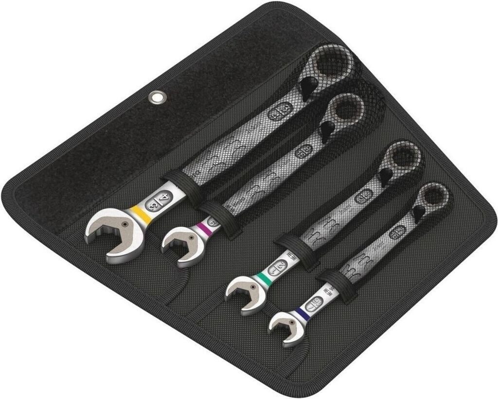 Wera Ratschenringschlüssel 6001 Joker Switch (4 St), Joker Haltefunktion, umschaltbare Ratschenmechanik, 15° abgewinkelt