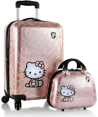 Heys Kinderkoffer Kinderreiseset Hello Kitty roségold, 4 Rollen, Kindertrolley Handgepäck-Kofferset mit Trolley-Aufsteck-System