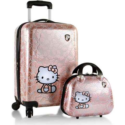Heys Kinderkoffer Kinderreiseset Hello Kitty roségold, 4 Rollen, Kindertrolley Handgepäck-Kofferset mit Trolley-Aufsteck-System