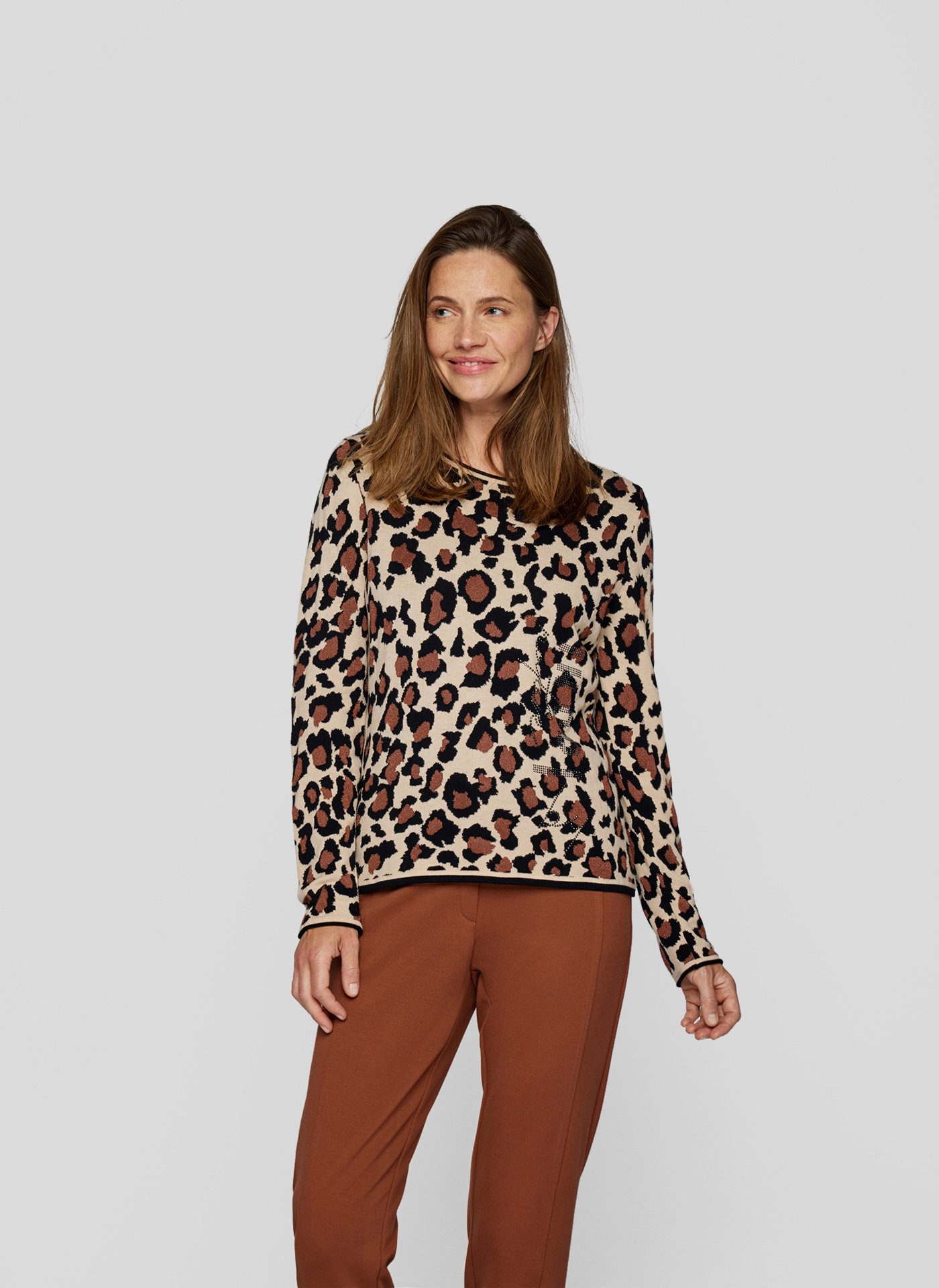 Strickpullover Rabe Glamouröser Animal-Print Pullover mit Strassdetails